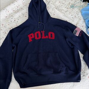 Polo by Ralph Lauren Navy Crewneck Hoodie with Red POLO Logo